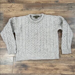Inis Crafts Merino Wool Sweater Men’s Medium Light Gray Open Knit